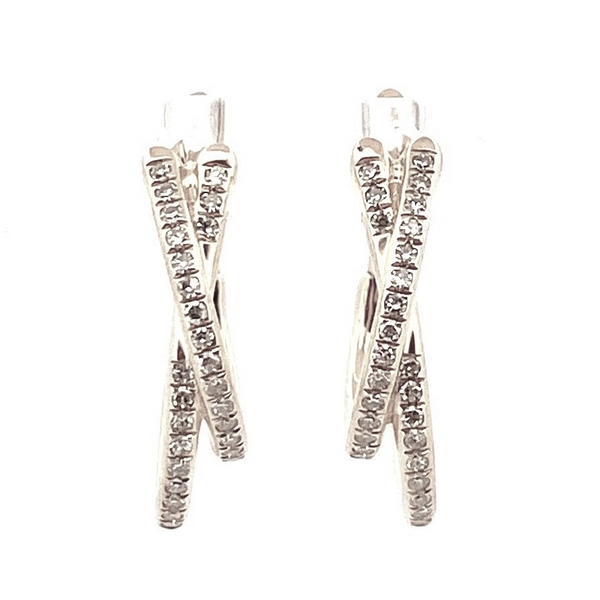 Unique 14k white gold and diamond criss cross hoops Holliday Jewelry Klamath Falls, OR