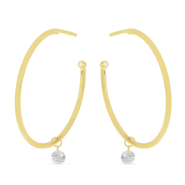 14K Yellow Gold Dashing Diamonds Sliding Diamond Hoop Earrings Holliday Jewelry Klamath Falls, OR