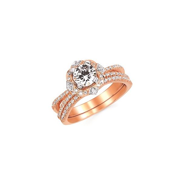 Beautiful halo design rose gold wedding set. *Center not included. Holliday Jewelry Klamath Falls, OR