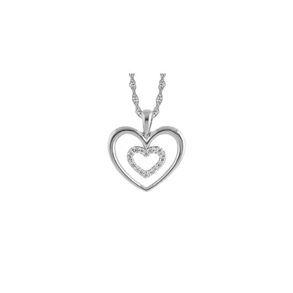 Double heart diamond pendant featured in white gold. Holliday Jewelry Klamath Falls, OR