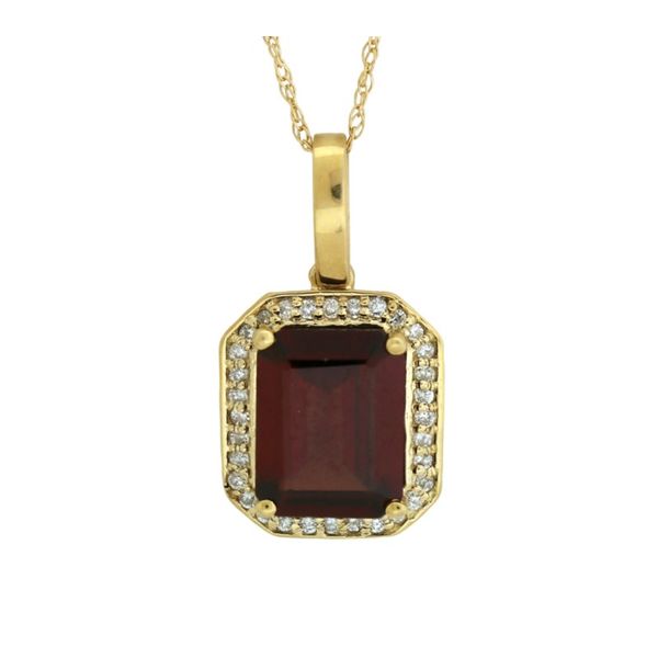 Traditional style garnet and diamond pendant. Holliday Jewelry Klamath Falls, OR