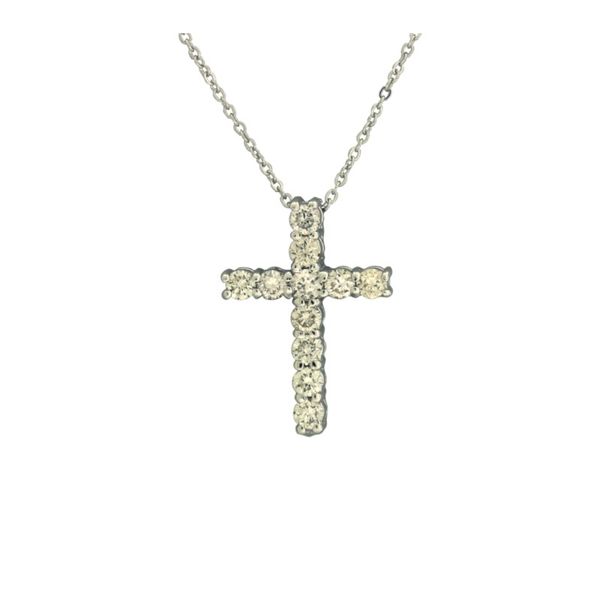 Diamond cross necklace in 14 karat white gold. Holliday Jewelry Klamath Falls, OR