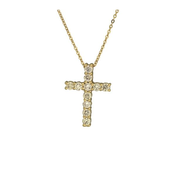 Diamond cross necklace set in yellow gold. Holliday Jewelry Klamath Falls, OR