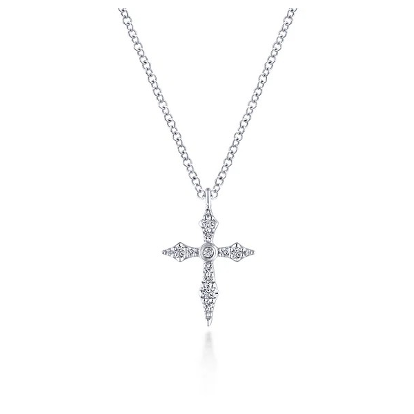Bold sculpted diamond cross pendant by Gabriel & Co Holliday Jewelry Klamath Falls, OR