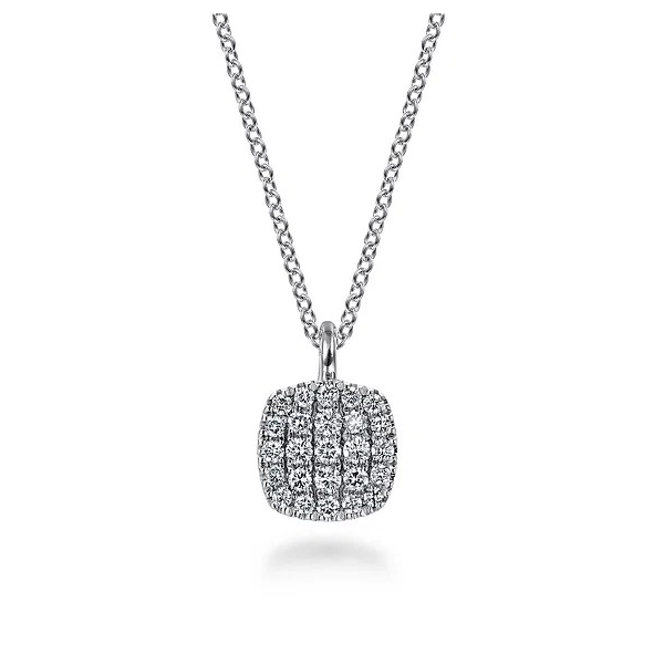 Gleaming pave cushion shaped pendant by Gabriel & Co Holliday Jewelry Klamath Falls, OR