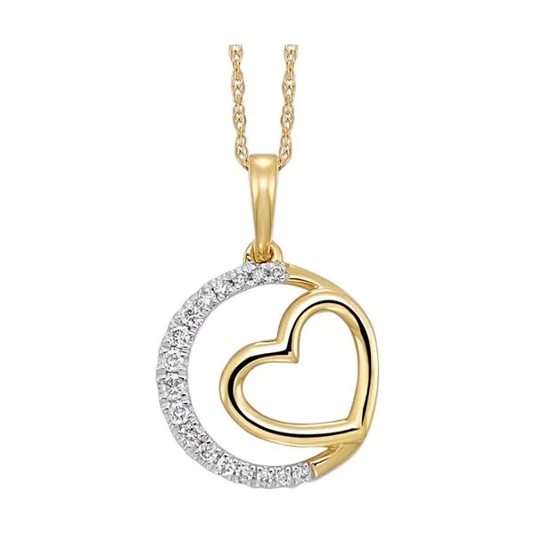 Gold heart pendant framed in a semi circle of diamonds Holliday Jewelry Klamath Falls, OR