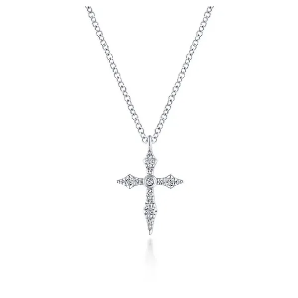 Bold sculpted diamond cross pendant by Gabriel & Co Holliday Jewelry Klamath Falls, OR