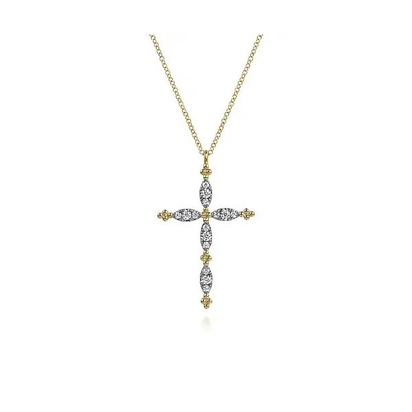 14K Yellow gold diamond cross pendant by Gabriel & Co. Holliday Jewelry Klamath Falls, OR