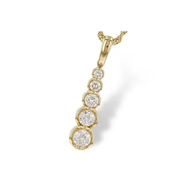 Graduated diamonds shimmer in this yellow gold drop style pendant. Holliday Jewelry Klamath Falls, OR