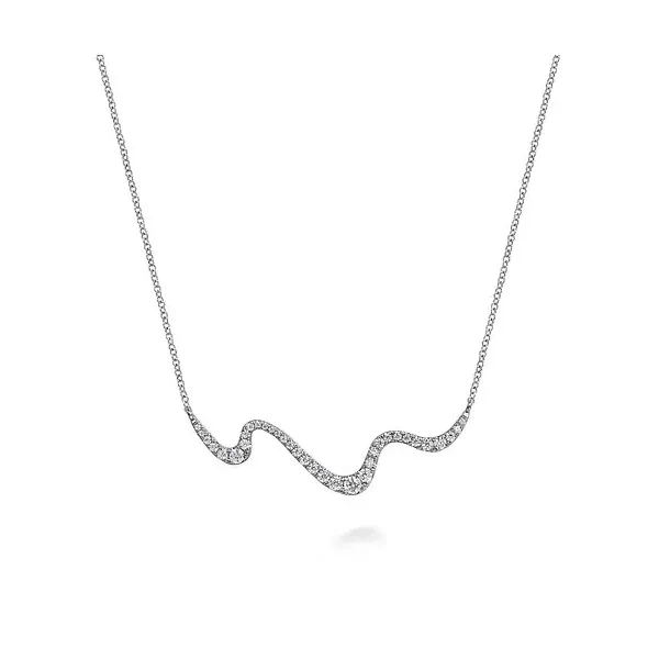 Unique gold and diamond graduating wave bar necklace by Gabriel & Co Holliday Jewelry Klamath Falls, OR