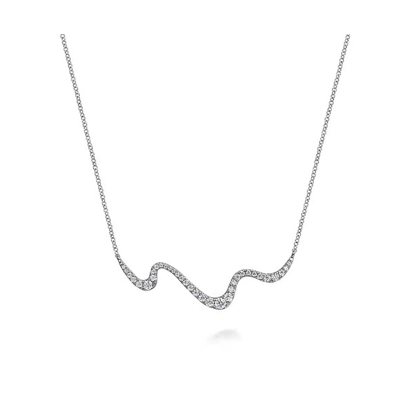 Unique gold and diamond graduating wave bar necklace by Gabriel & Co Holliday Jewelry Klamath Falls, OR