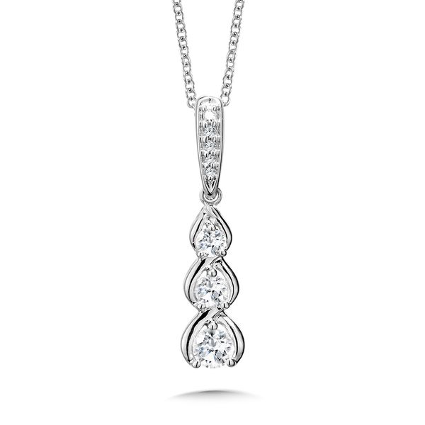 Elegant 14k white gold pendant with trio of descending diamonds Holliday Jewelry Klamath Falls, OR