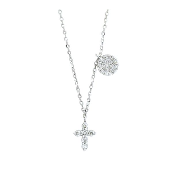 Petite diamond necklace with cross and diamond circle. Holliday Jewelry Klamath Falls, OR