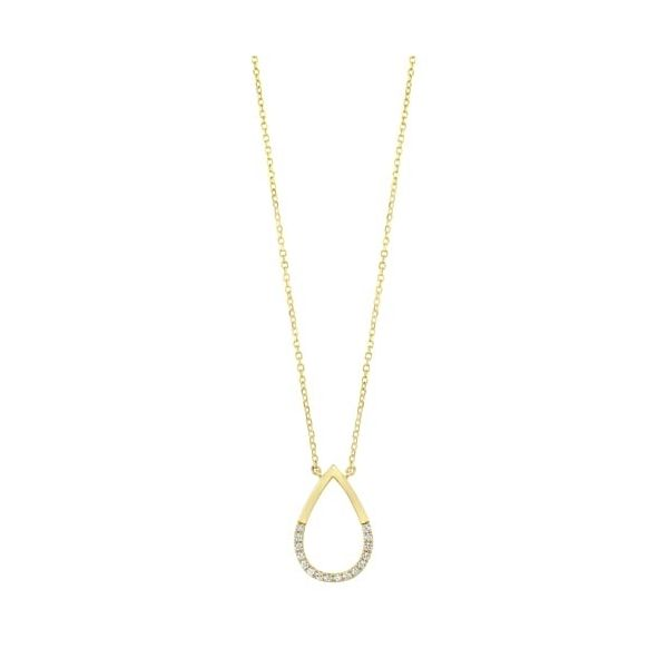 Yellow gold diamond diamond pear shaped necklace. Holliday Jewelry Klamath Falls, OR