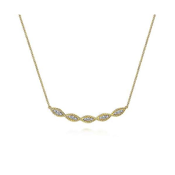Twisted rope diamond bar necklace by Gabriel & Co. Holliday Jewelry Klamath Falls, OR