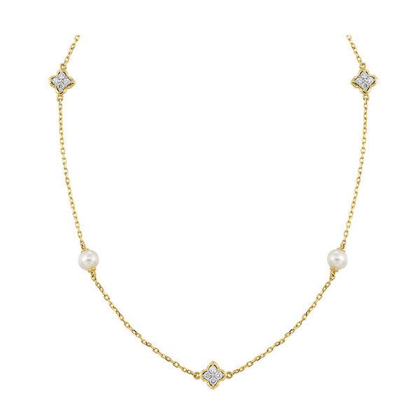 14K yellow gold station chain with pearls & diamonds Holliday Jewelry Klamath Falls, OR