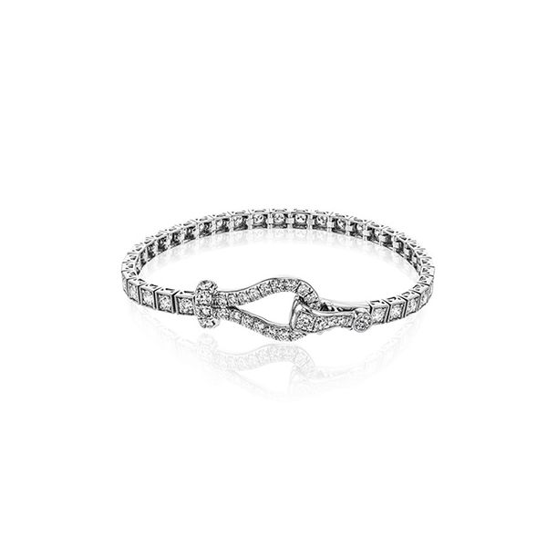 Simon G  buckle clasp diamond tennis bracelet. Holliday Jewelry Klamath Falls, OR
