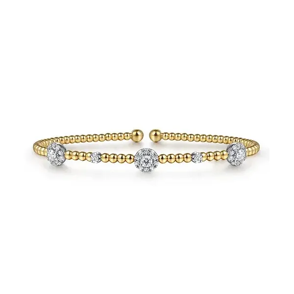 Stunning white-yellow gold diamond cluster station bracelet by Gabriel & Co Holliday Jewelry Klamath Falls, OR