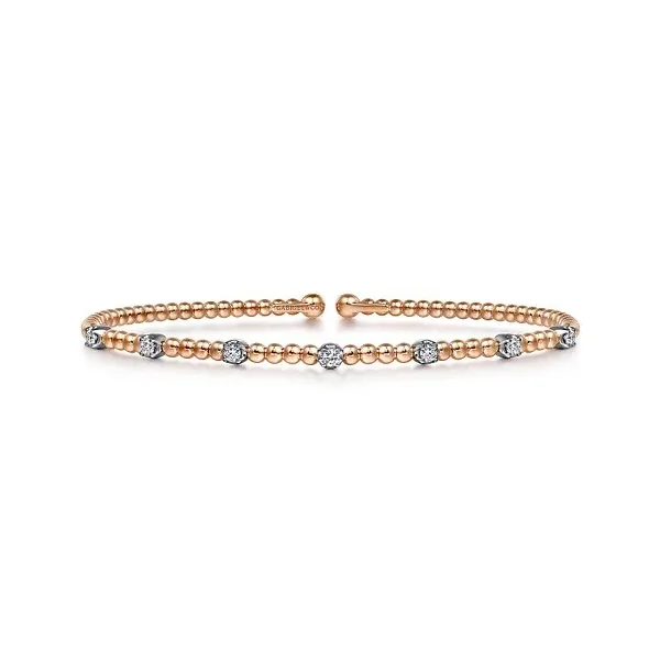 Gabriel14K White-Rose Gold Bujukan Cuff Bracelet with Diamond Stations Holliday Jewelry Klamath Falls, OR
