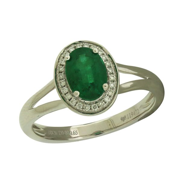 Emerald and diamond halo style ring. Holliday Jewelry Klamath Falls, OR