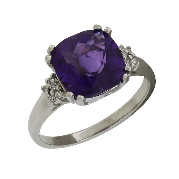Checkerboard Cut Amethyst and Diamond Ring in White Gold Holliday Jewelry Klamath Falls, OR