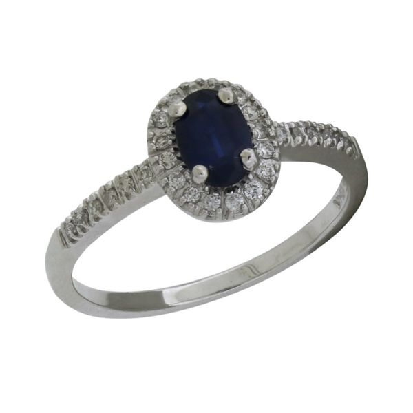 Halo style sapphire ring. Holliday Jewelry Klamath Falls, OR
