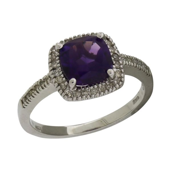 Amethyst halo design ring. Holliday Jewelry Klamath Falls, OR