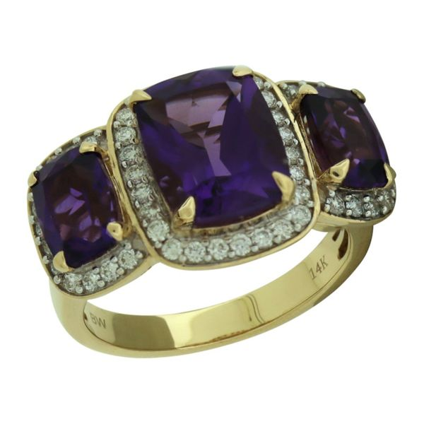 Three halo amethyst and diamond ring. Holliday Jewelry Klamath Falls, OR
