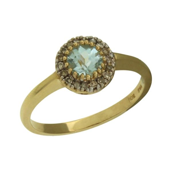 Blue topaz halo design ring. Holliday Jewelry Klamath Falls, OR