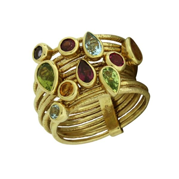 Intricate multicolor Cherie Dori ring featured in 14 karat yellow gold Holliday Jewelry Klamath Falls, OR