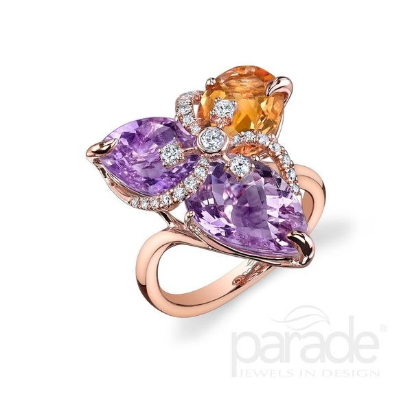 Unique citrine & amethyst ring by Parade Jewelry designs. Holliday Jewelry Klamath Falls, OR