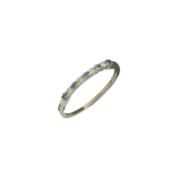 Straight line alternating diamond and aquamarine band. Holliday Jewelry Klamath Falls, OR