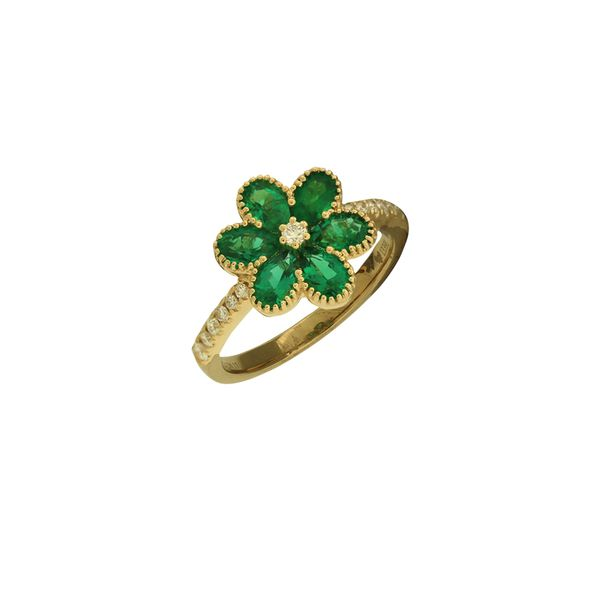 Emerald flower design ring. Holliday Jewelry Klamath Falls, OR