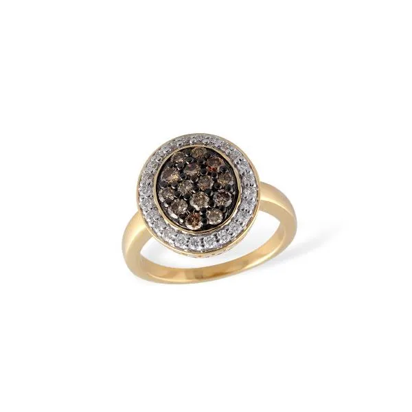 Oval cluster ring with brown and white diamonds. Holliday Jewelry Klamath Falls, OR