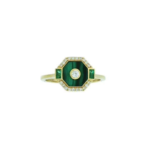 Unique malachite, emerald and diamond ring. Holliday Jewelry Klamath Falls, OR