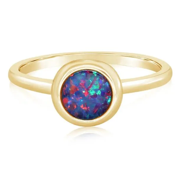 Beautiful solitaire Australian Opal doublet ring. Holliday Jewelry Klamath Falls, OR