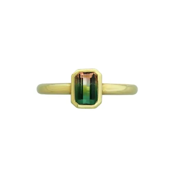 Beautiful bi-color tourmaline featured in yellow gold Holliday Jewelry Klamath Falls, OR