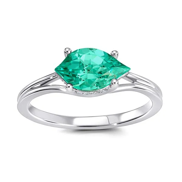 Unique Chatham created Chrysoberyl ring with hidden halo. Holliday Jewelry Klamath Falls, OR