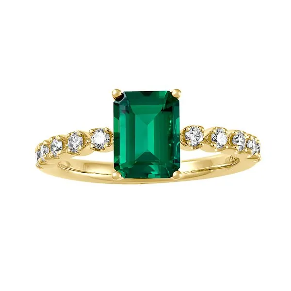 Traditional ring featuring a Chatham created Emerald and laboratory grown diamonds Holliday Jewelry Klamath Falls, OR