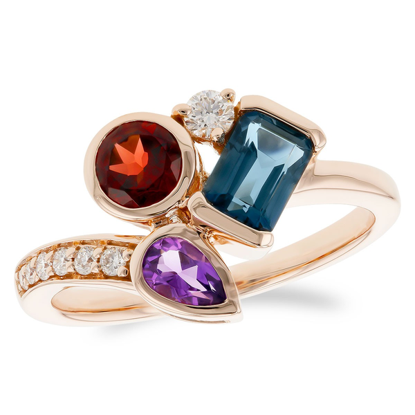 UNIQUE 14KR .12CTW BLUE TOPAZ, GARNET & AMETHYST CLUSTER RING Holliday Jewelry Klamath Falls, OR