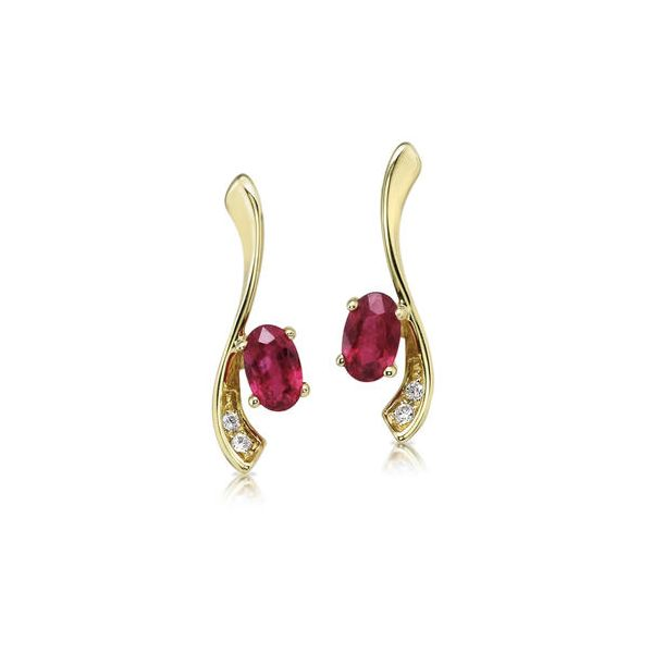Gorgeous ruby and diamond earrings featured in 14 karat yello gold. Holliday Jewelry Klamath Falls, OR