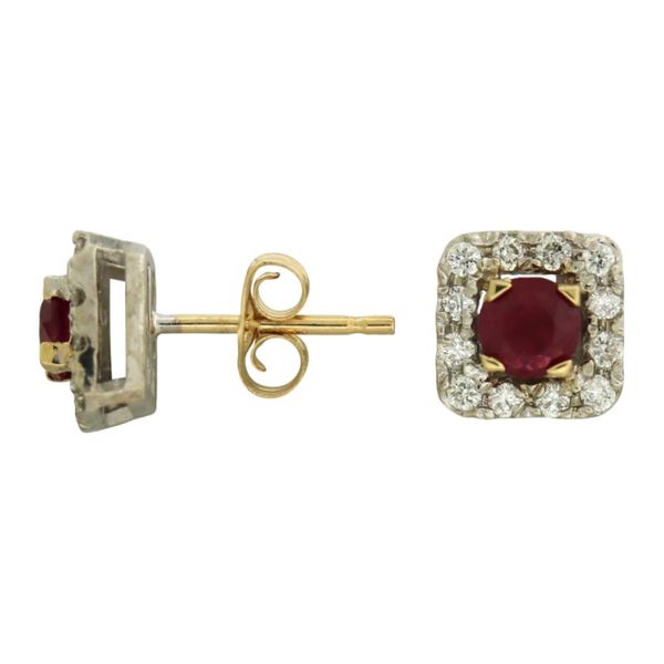 Ruby and diamond halo earrings. Holliday Jewelry Klamath Falls, OR