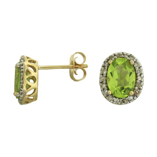 Halo design peridot earrings. Holliday Jewelry Klamath Falls, OR