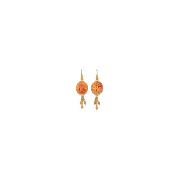 Natural color orange jade carved earrings. Holliday Jewelry Klamath Falls, OR