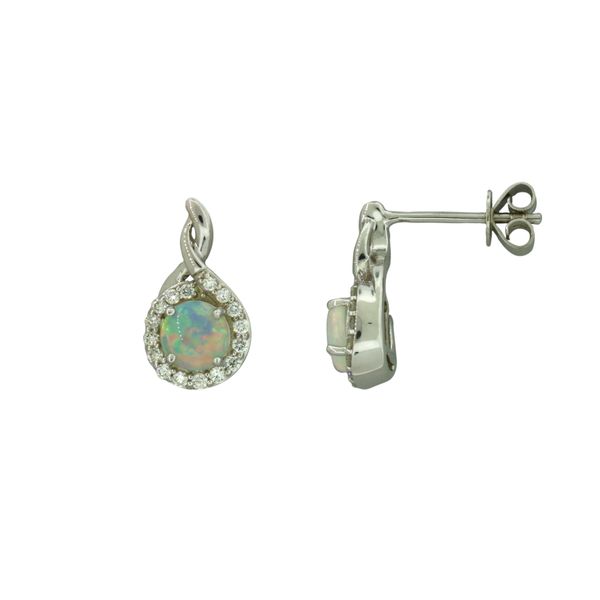Australian opal and diamond earrings. Holliday Jewelry Klamath Falls, OR