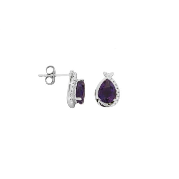Pear shaped amethyst and diamond earrings. Holliday Jewelry Klamath Falls, OR
