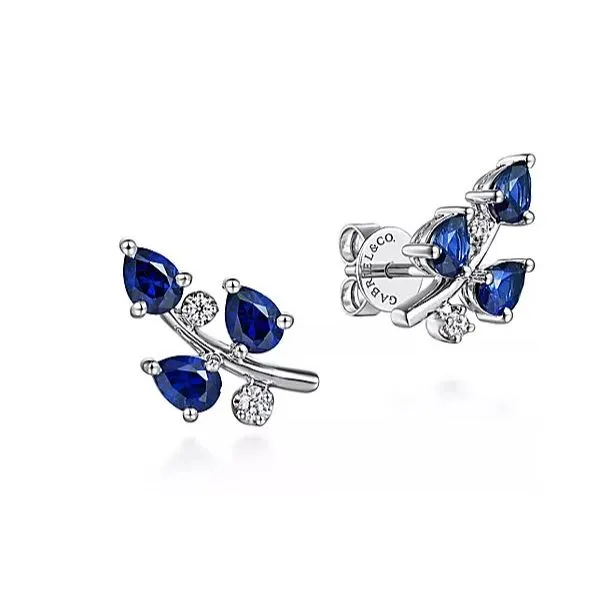 Satisfying Gabriel & Co. Sapphire and Diamond Olive Branch Earrings Holliday Jewelry Klamath Falls, OR
