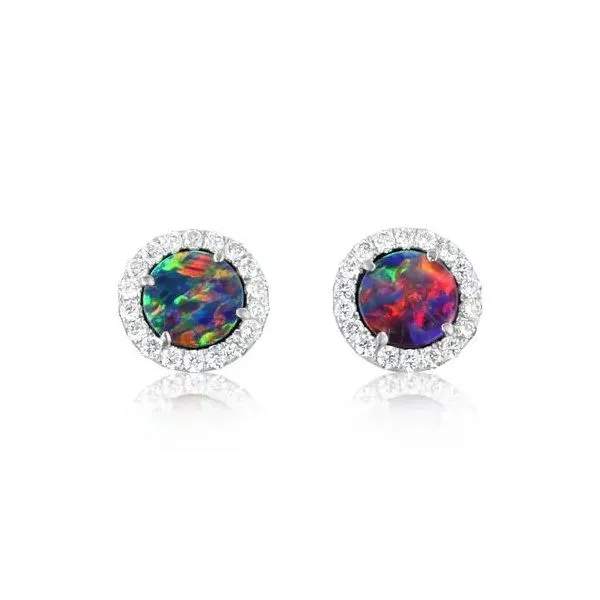 Beautiful Australian Opal doublet and diamond earrings. Holliday Jewelry Klamath Falls, OR