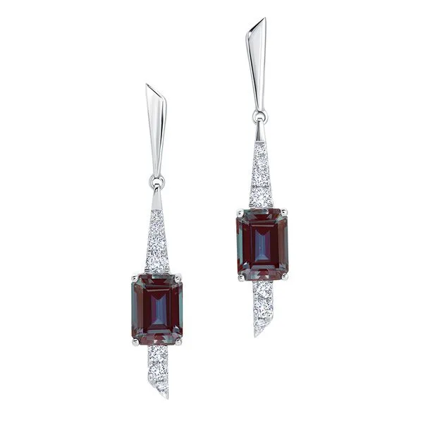Elegant Chatham Created Alexandrite and laboratory grown diamond earrings Holliday Jewelry Klamath Falls, OR