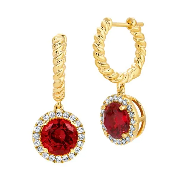 Classic halo style Chatham created Ruby earrings Holliday Jewelry Klamath Falls, OR